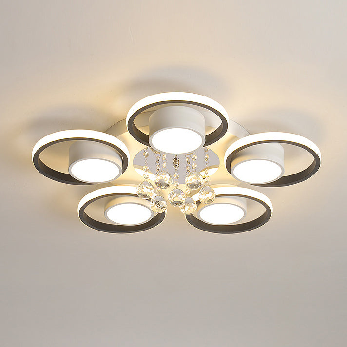 Modern Simplicity Acrylic Circle Ring Shade Iron Crystal LED Flush Mount Ceiling Light For Living Room