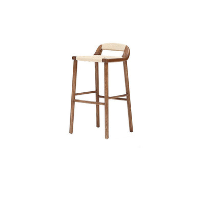 Contemporary Retro Square Kraft Paper Rope Weaving Solid Wood Bar Stool Low Back Footrest For Dining Room