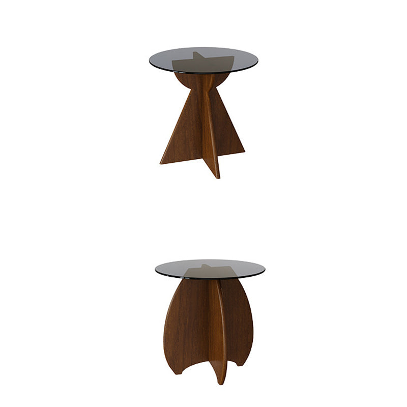 Contemporary Nordic Round Cross-Legged Glass Pine Wood Side Table For Living Room