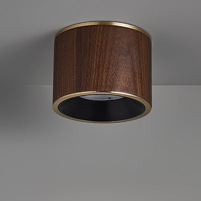 Traditional Chinese Walnut Aluminum Round Cylinder LED Flush Mount Ceiling Light For Hallway