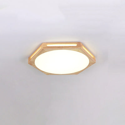 Traditional Vintage Wood Grain Hexagon Acrylic LED Flush Mount Ceiling Light For Living Room