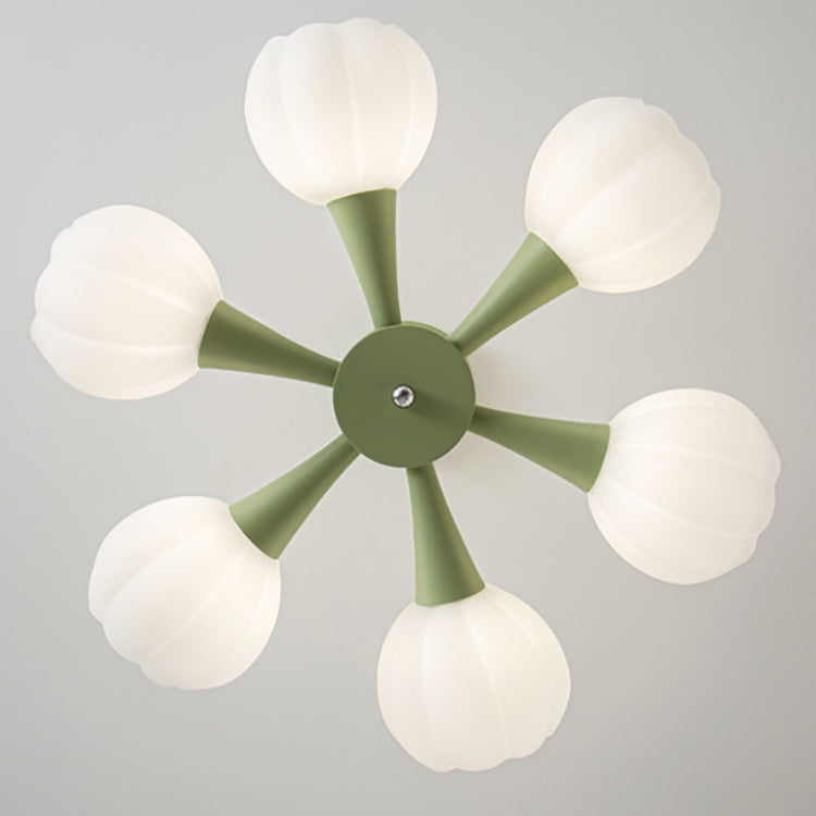 Modern Minimalist Cream Flower Iron Glass 4/6 Light Chandelier For Living Room