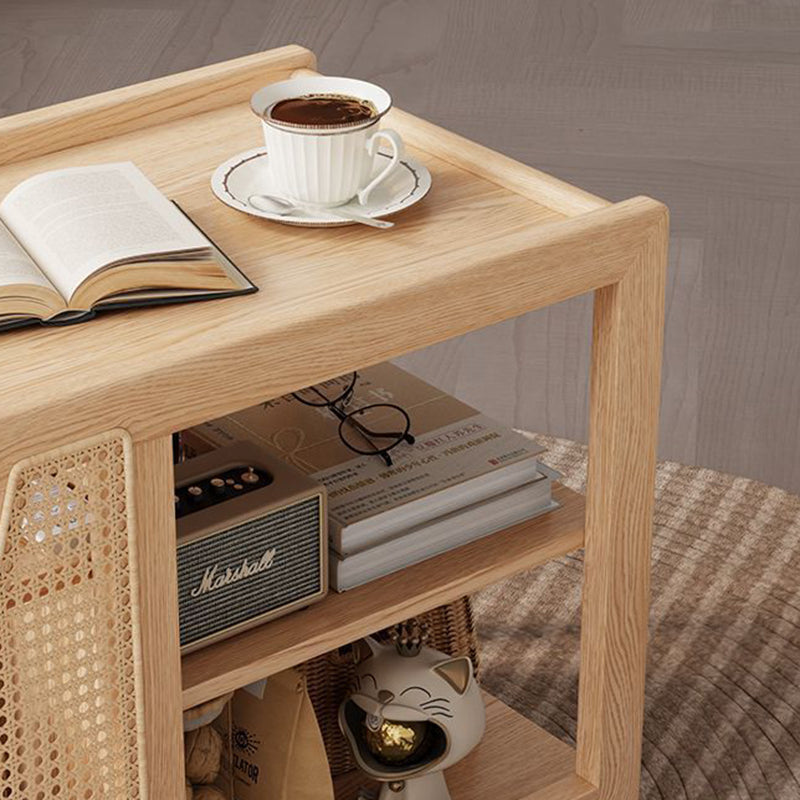 Contemporary Retro Solid Wood Movable Multifunctional Storage End Table 3-Tier For Living Room