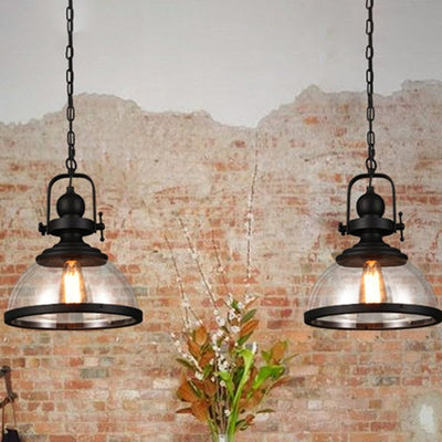 Contemporary Industrial Dome Iron Glass 1-Light Pendant Light For Living Room