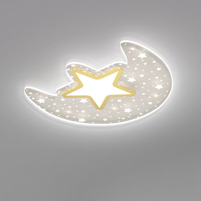 Contemporary Creative Star Moon Aluminium Acrylic LED Flush Mount Ceiling Light For Bedroom