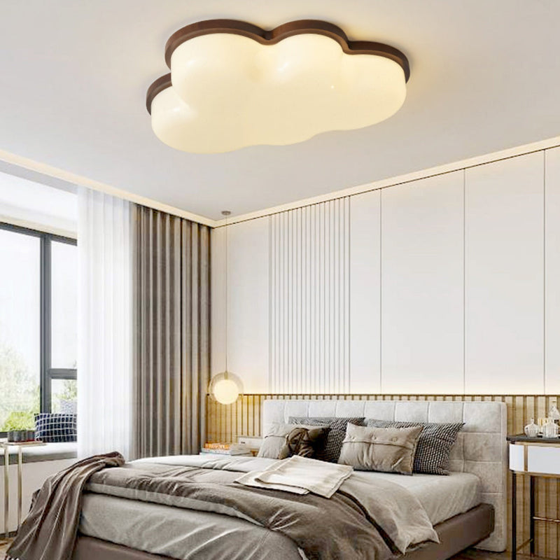 Modern Minimalist Cloud Wood Acrylic LED Flush Mount Ceiling Light For Bedroom