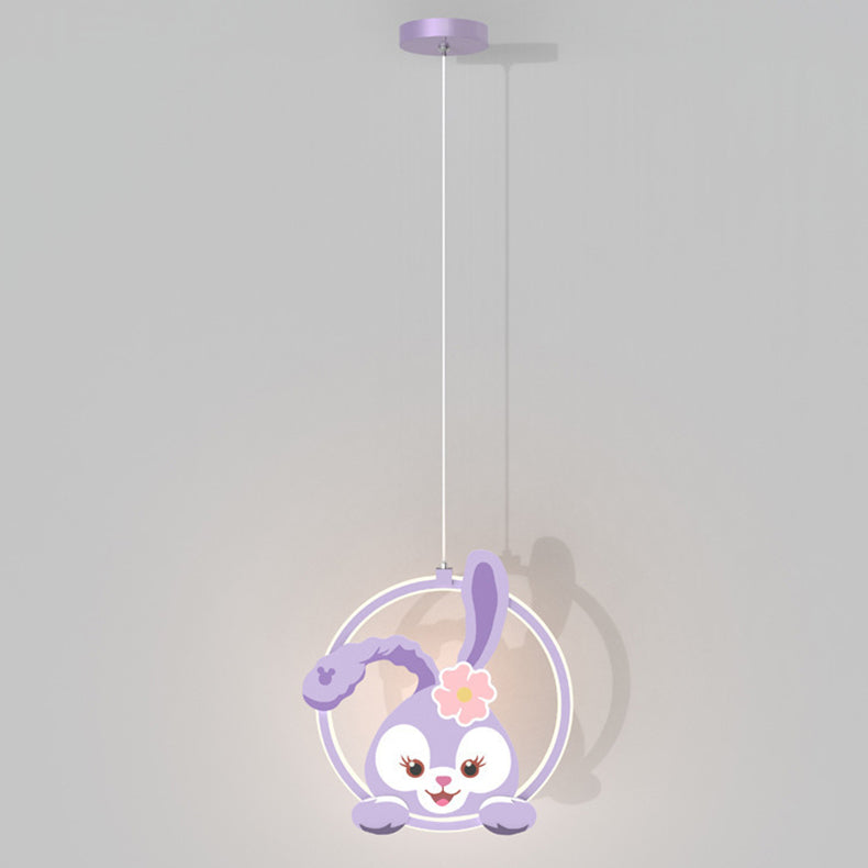 Contemporary Creative Kids Iron Aluminum Acrylic Circle StellaLou Rabbit LED Pendant Light For Bedroom