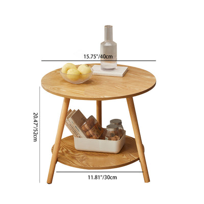 Modern Simplicity Round Wood Grain Board Top End Table 2-Tier For Living Room