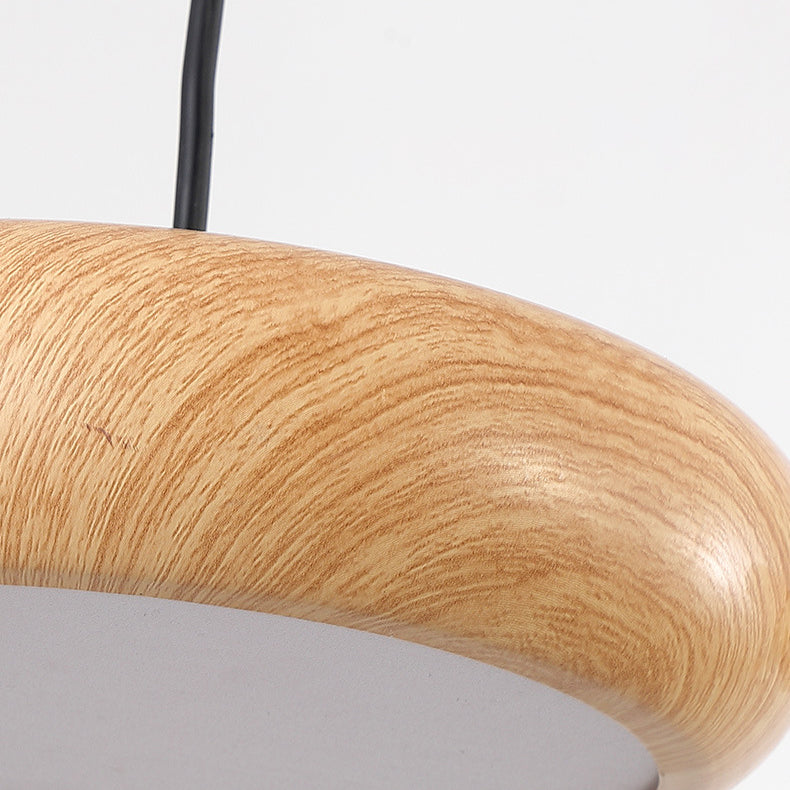 Modern Minimalist Round Iron Water Turned Wood Grain Acrylic LED Pendant Light For Living Room