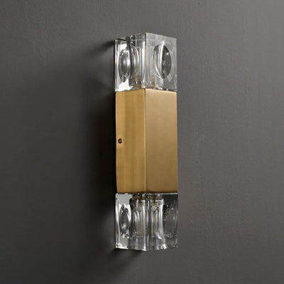 Minimalist Light Crystal Square Column Brass 2-Light Wall Sconce Lamp