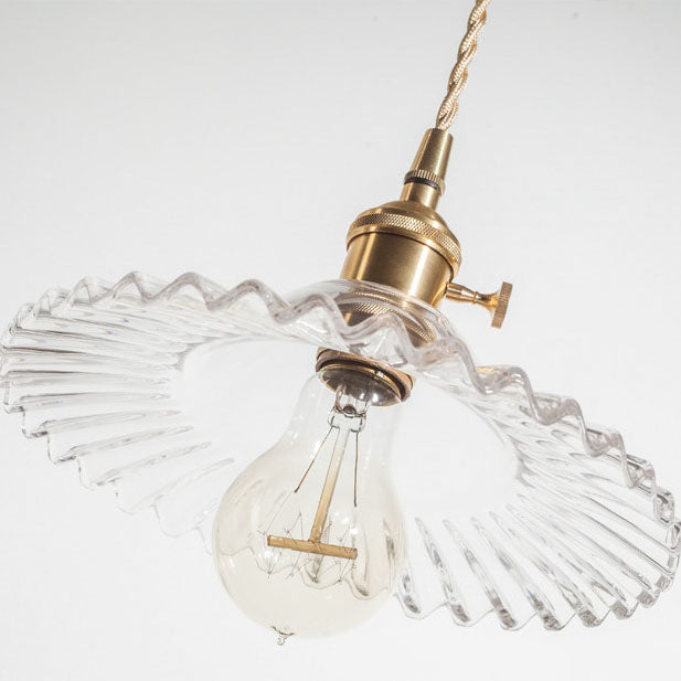 Luminaire suspendu à 1 lumière en verre en laiton ondulé rond vintage traditionnel pour le salon 