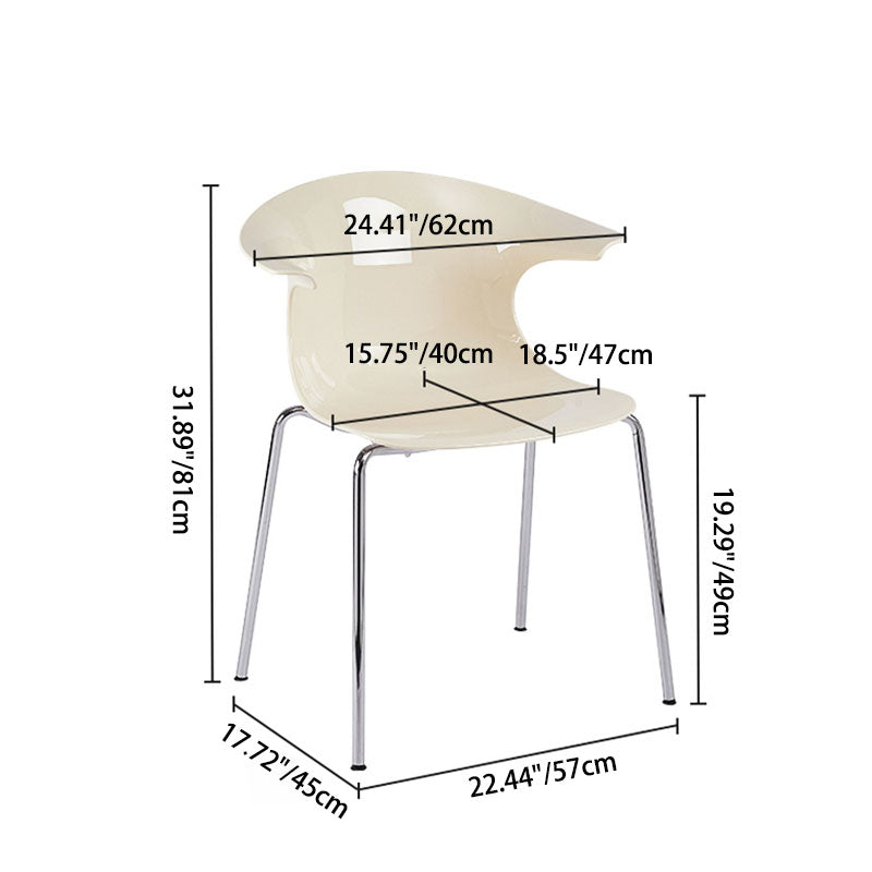 Modern Minimalist Curved Profile Plastic Metal Dining Chair Backrest Armrest For Dining Room