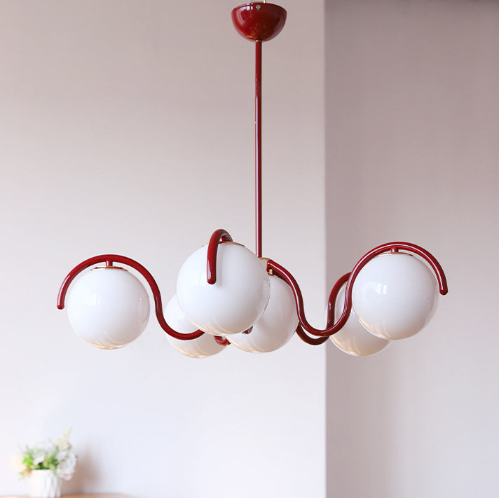 Modern Minimalist Round Ball Iron Glass 6-Light Chandelier For Living Room