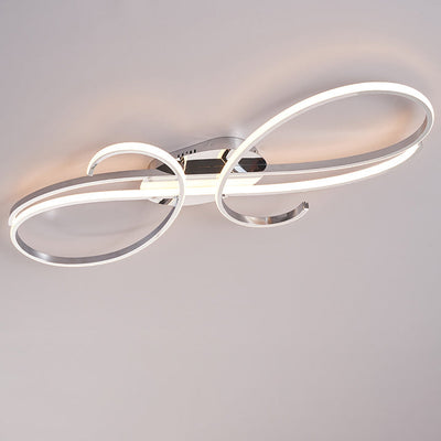 Modern Minimalist Curved Line Iron Aluminum Silicone LED Semi-Flush Mount Ceiling Light For Living Room