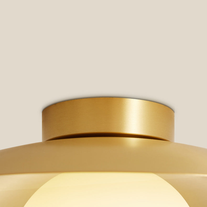 Contemporary Nordic Cream Round All Copper Glass 1-Light Semi-Flush Mount Ceiling Light For Hallway