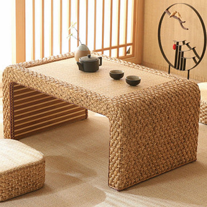 Traditional Japanese Rectangular Rattan Wooden Frame Tatami Coffee Table For Living Room