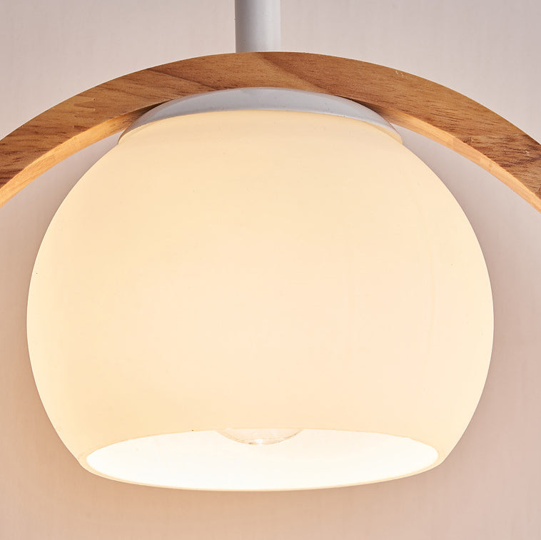 Contemporary Scandinavian Round Bird Wood Glass 1-Light Pendant Light For Living Room