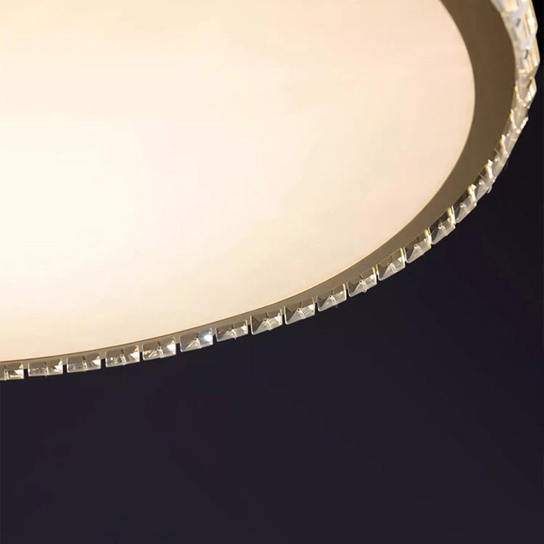 Modern Minimalist Round Stainless Steel Crystal LED Flush Mount Ceiling For Living Room