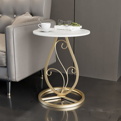 Modern Luxury Round Sintered Stone Top Metal Base Coffee Table For Living Room