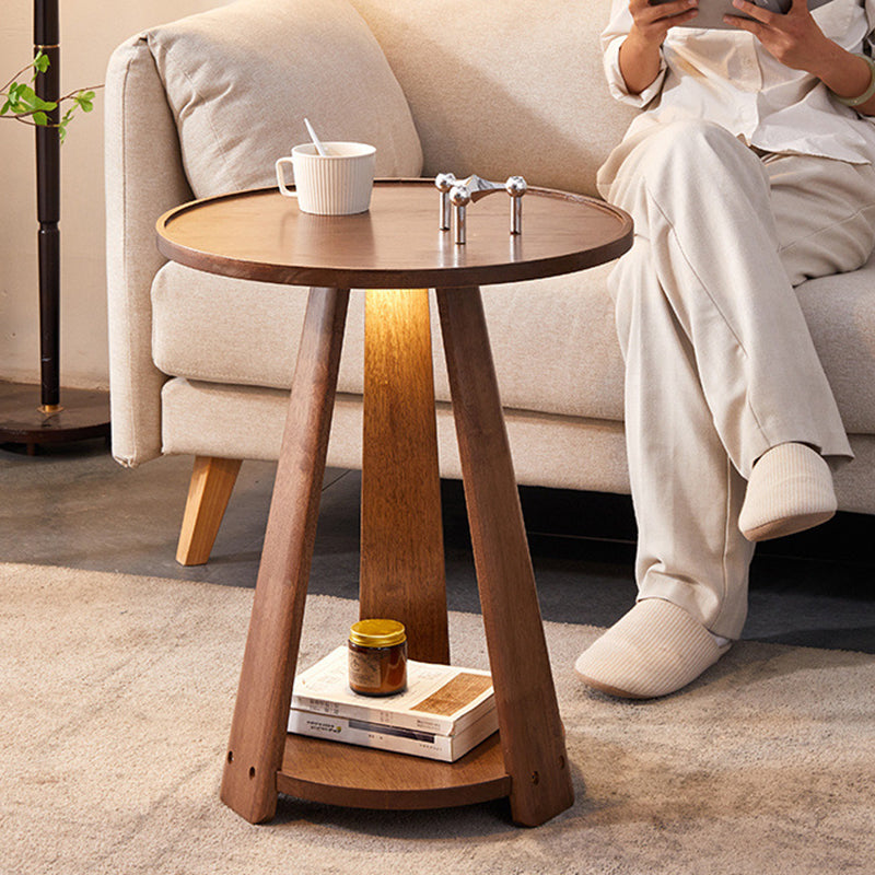 Modern Simplicity Round Rubber Wood End Table 2-Tier For Living Room