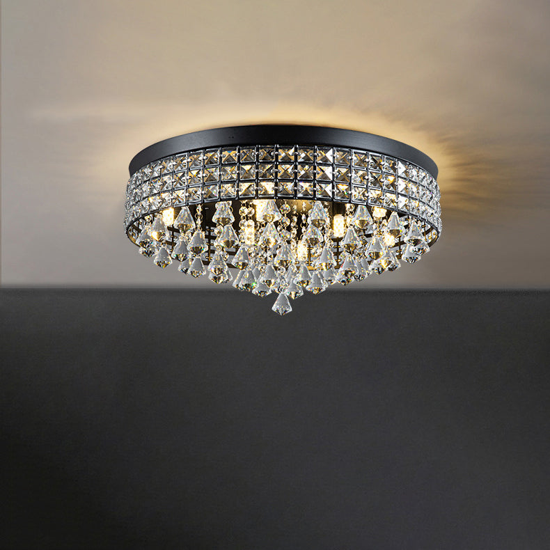 Modern Luxury Round Iron Crystal Beads 6/9-Light Flush Mount Ceiling Light For Living Room