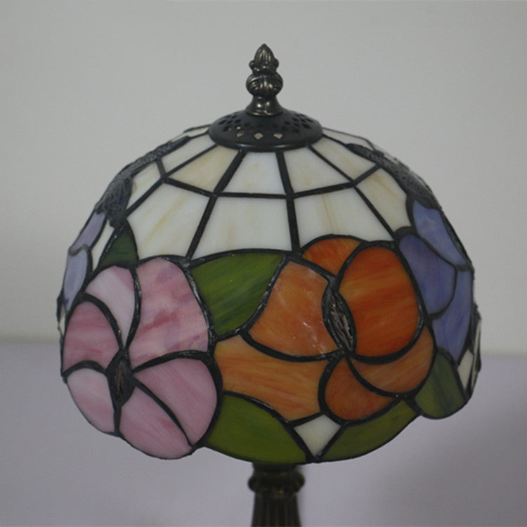 Traditional Tiffany Dome Flower Zinc Alloy Glass 1-Light Table Lamp For Bedside