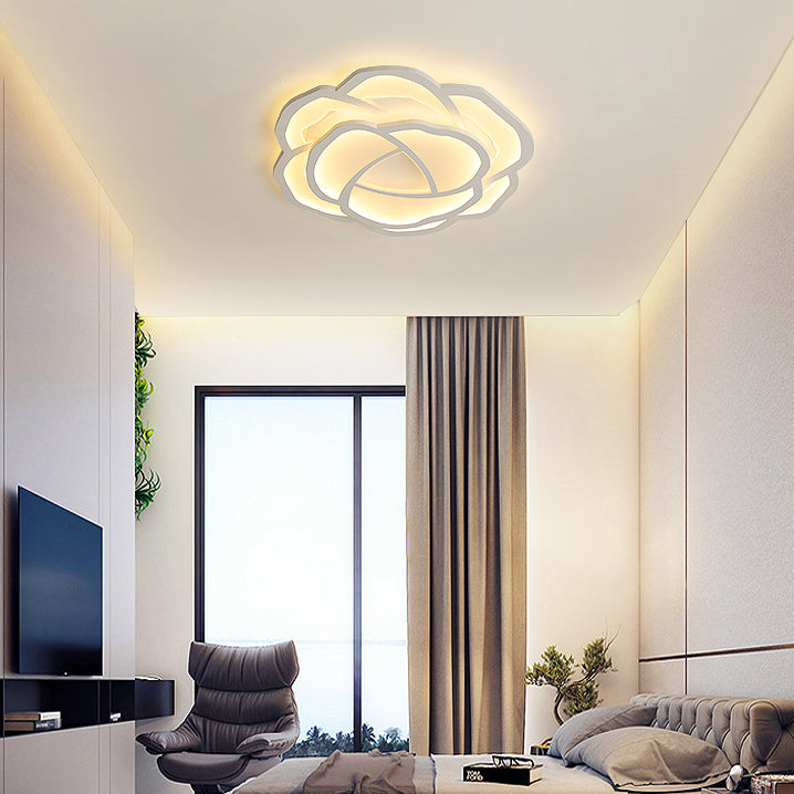 Modern Minimalist Rose Shape Iron Acrylic LED Flush Mount Ceiling Light For Bedroom