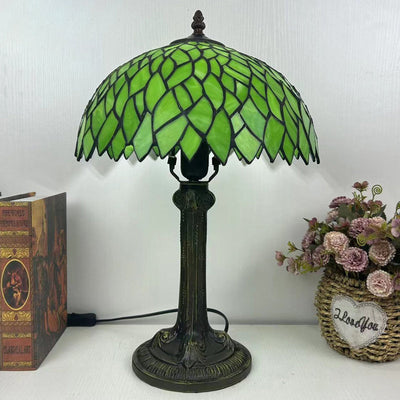 Traditional Tiffany Dome Flower Iron Glass 1-Light Table Lamp For Living Room