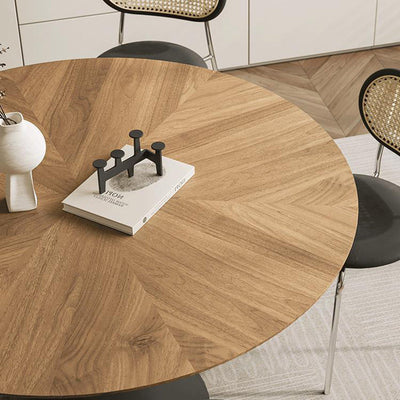 Contemporary Retro Round Conic Walnut Carbon Steel Dining Table For 2 Seats