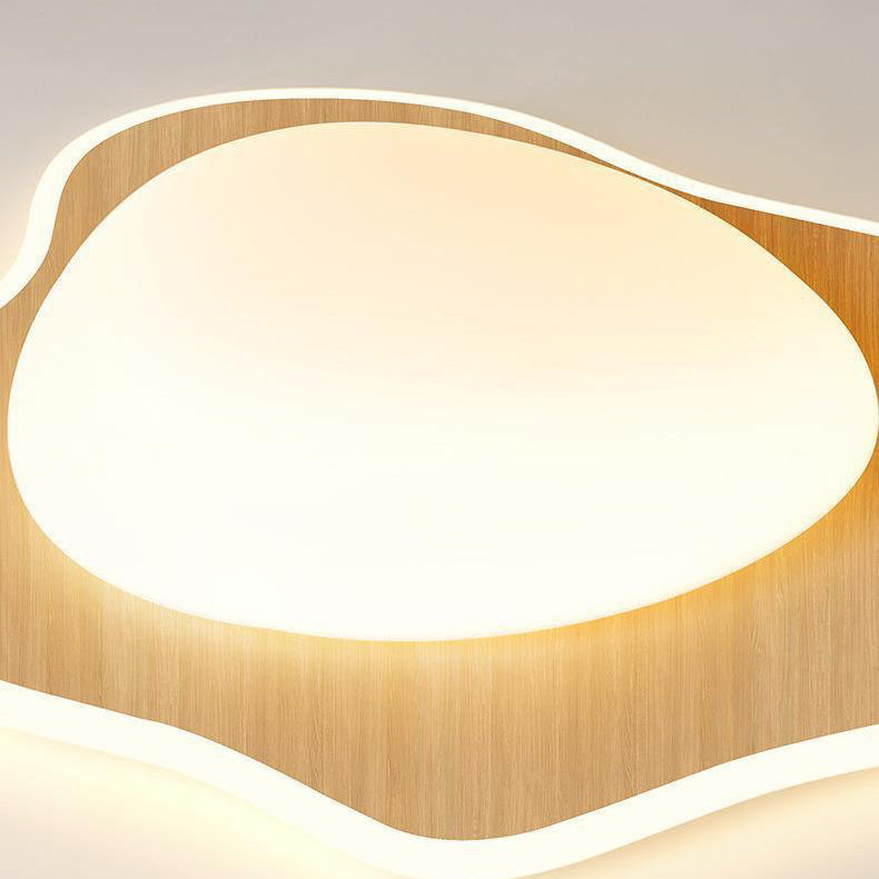 Modern Simplicity Poached Egg Round Wood Plastic LED Flush Mount Ceiling Light For Bedroom