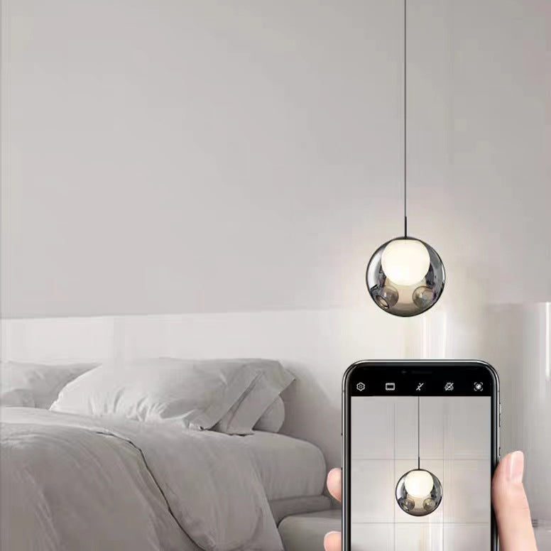 Contemporary Nordic Spherical Glass Bubble Iron 1-Light Pendant Light For Living Room