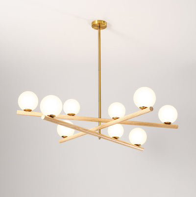 Contemporary Scandinavian Crossover Strip Orb Metal Glass 6/9 Light Chandelier for Living Room