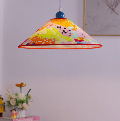 Modern Creative Cone Oil Painting Iron Fabric 1-Light Pendant Light For Living Room