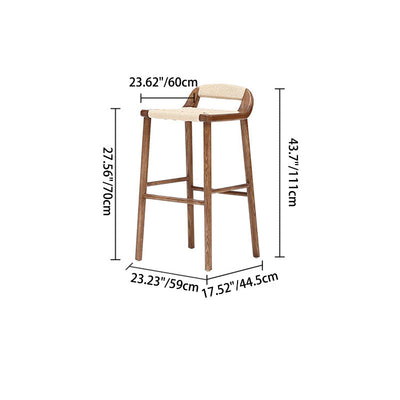 Contemporary Retro Square Kraft Paper Rope Weaving Solid Wood Bar Stool Low Back Footrest For Dining Room