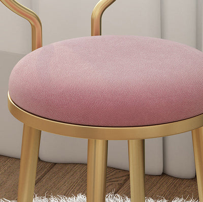 Modern Minimalist Round Sponge Velvet Leather Metal Vanity Stool For Bedroom