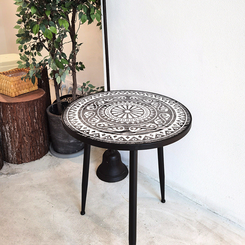 Contemporary Simplicity Pattern Wood Iron Round Coffee Table For Living Room