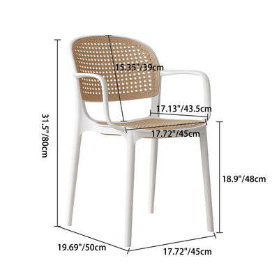 Contemporary Nordic Square Rattan Plastic Dining Chair Backrest Armrest For Dining Room