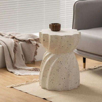 Contemporary Nordic Cylindrical Lace Hourglass Magnesium Oxide End Table For Living Room