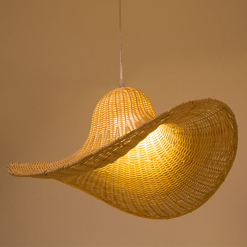 Contemporary Creative Rattan Weaving Iron Hat 1-Light Pendant Light For Dining Room