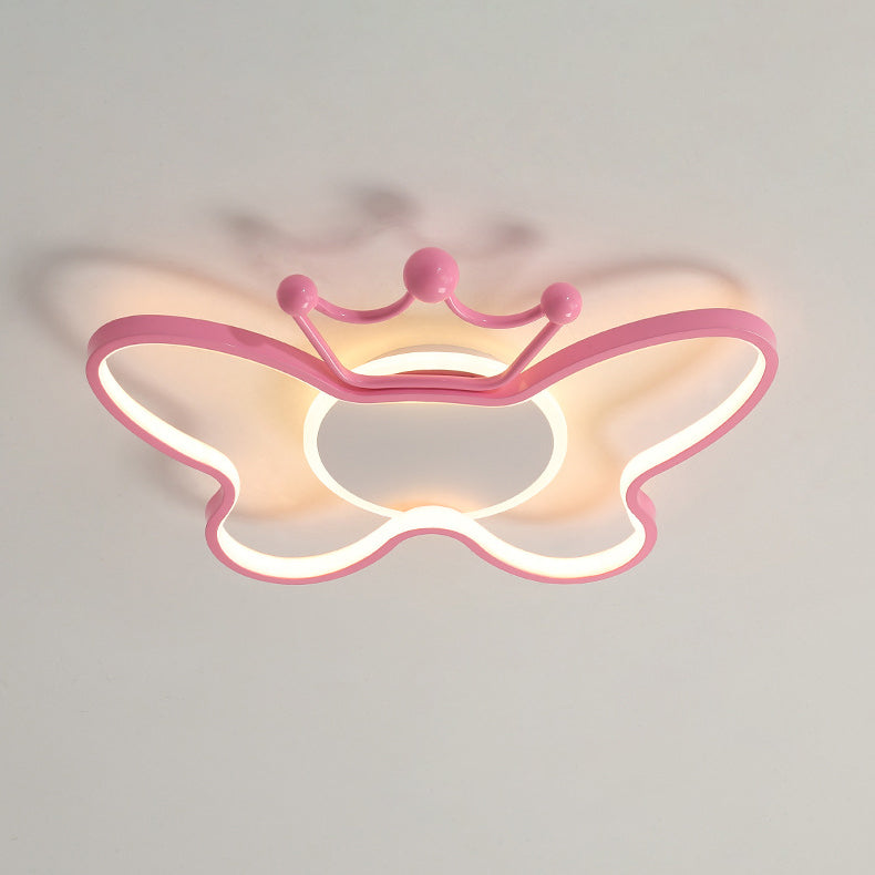 Contemporary Nordic Kids Iron Aluminum Silica Acrylic Butterfly LED Flush Mount Ceiling Light For Bedroom