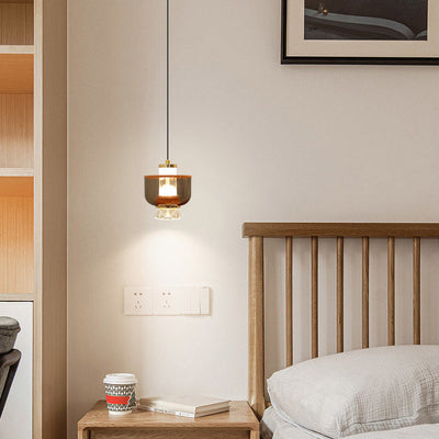 Modern Minimalist Liftable Cylinder Lantern Aluminum Acrylic LED Pendant Light For Bedroom