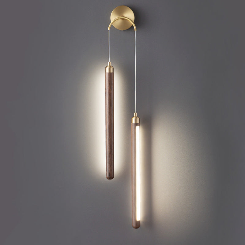 Modern Minimalist Linear Wood Copper Acrylic LED Wall Sconce Lamp For Bedroom