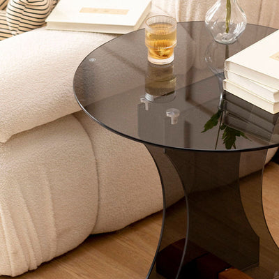 Modern Minimalist Round Glass End Table 1-Tier For Living Room