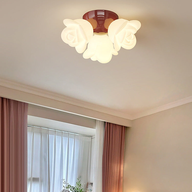 Contemporary Creative Rose Orb PE Iron LED Flush Mount Ceiling Light For Living Room