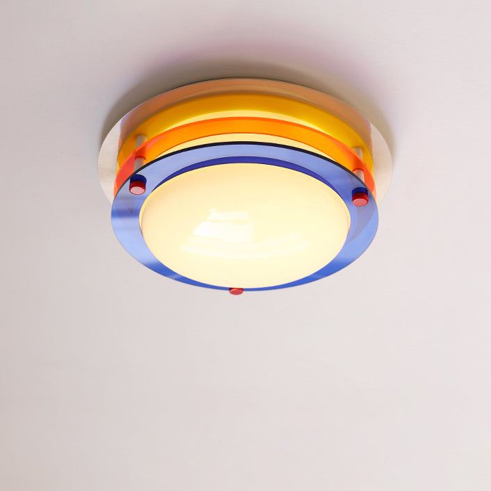 Modern Minimalist Colorful Iron Acrylic Disc Splicing LED Flush Mount Ceiling Light For Bedroom