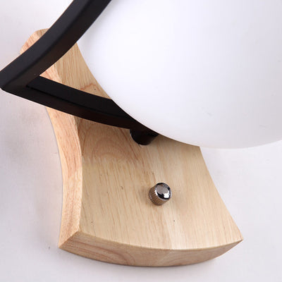 Modern Minimalist Spherical Wood Glass 1-Light Wall Sconce Lamp For Bedroom