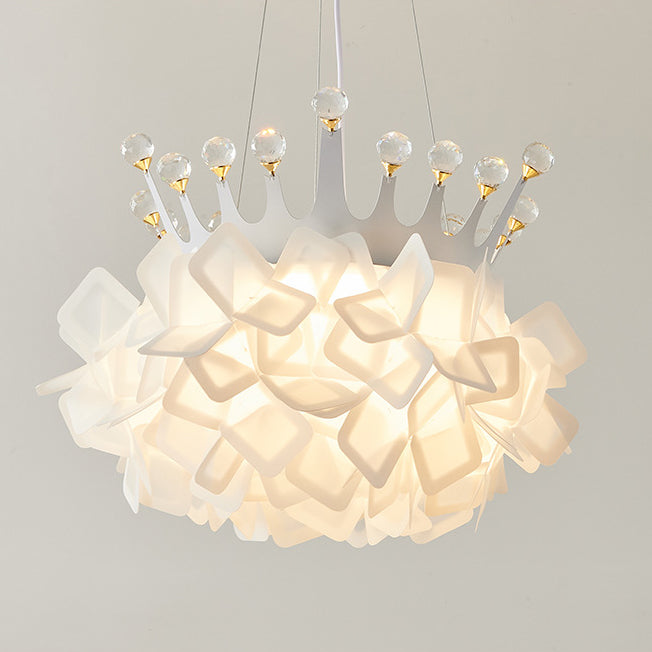 Contemporary Creative Hardware Crown Decor PVC Petal Shade LED Pendant Light For Living Room