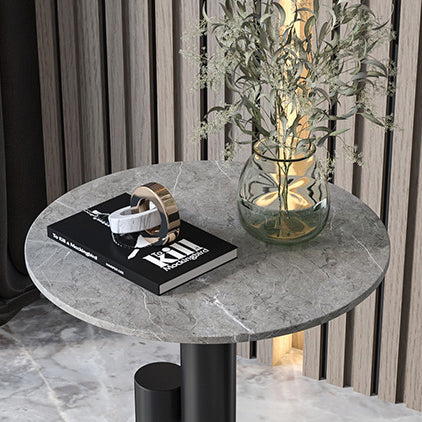 Contemporary Luxury Circular Rock Slabs Geometric Base End Table For Living Room