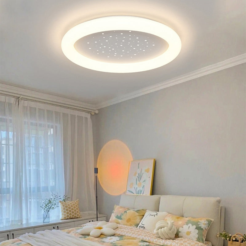 Modern Simplicity Iron Acrylic Round Starry Sky LED Flush Mount Ceiling Light For Bedroom