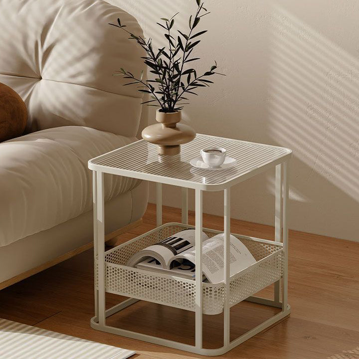 Modern Minimalist Square Rectangular Glass Rock Slab Metal Coffee Table For Living Room